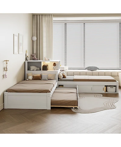 Streamdale Furniture L-Shaped Platform Bed with Storage, Desk, Trundle, Led