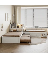 Streamdale Furniture L-Shaped Platform Bed with Storage, Desk, Trundle, Led