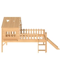 Streamdale Furniture Loft Bed with Slide, Playhouse, Stars, Window, Led Lights