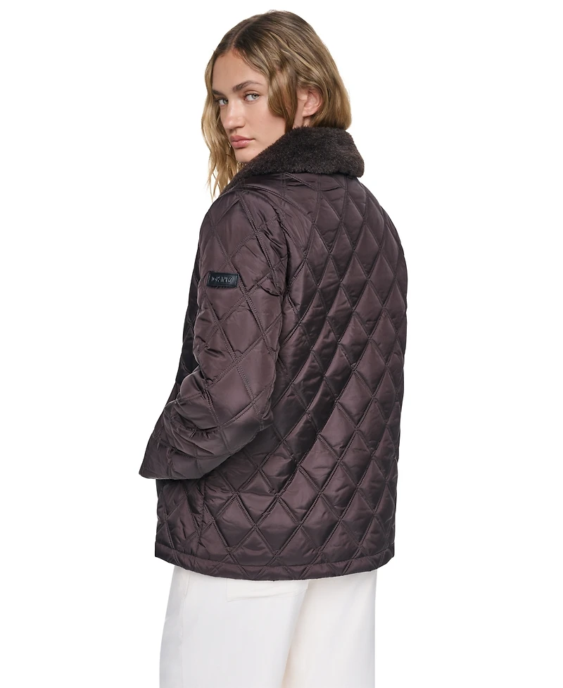 Dkny Women's Sherpa Collar Diamond-Quilted Coat