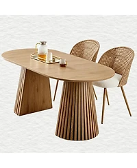 Streamdale Furniture Bohemian Solid Wood Dining Table with 2 Wicker Chairs and Cushions