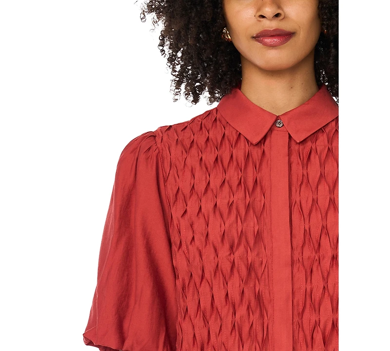 Vince Camuto Women's Collared Button-Front Bubble-Sleeve Blouse