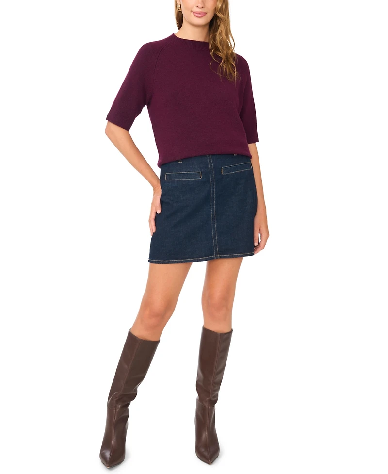 Vince Camuto Women's Cozy Mock Neck Short-Sleeve Sweater