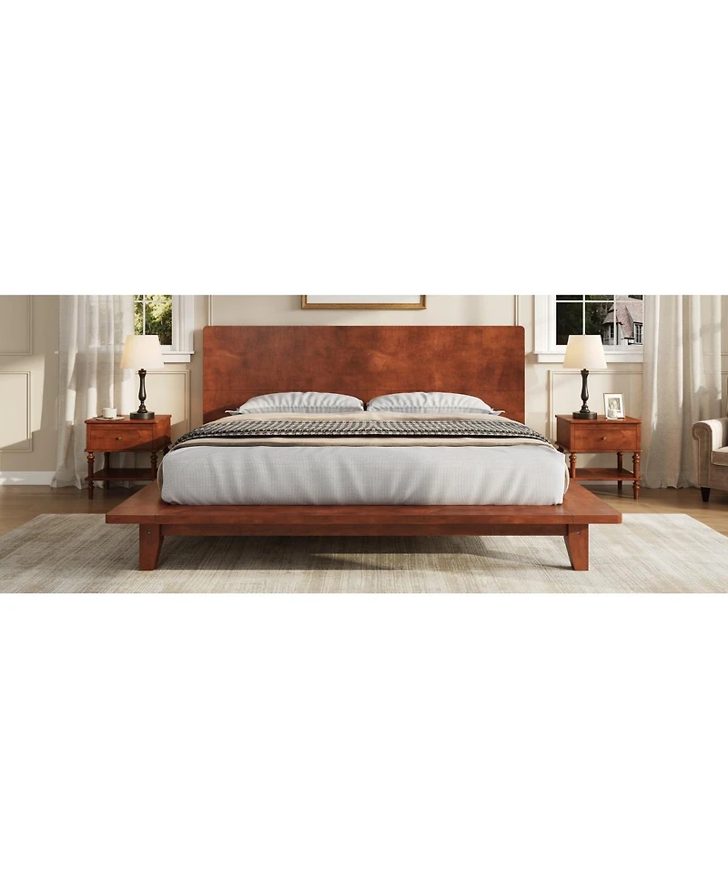 Streamdale Furniture Platform Bed Frame with Headboard , Wood Slat Support