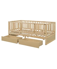 Streamdale Furniture Twin Wood Daybed With Drawers, Fence Rails, Floor Bed Option