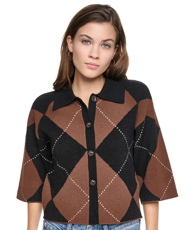 Dkny Jeans Petite Argyle Button-Front Sweater