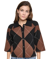 Dkny Jeans Petite Argyle Button-Front Sweater