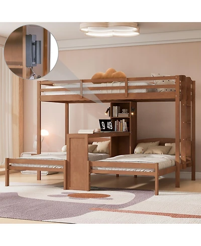 Streamdale Furniture Twin Bunk Bed With Desk, Storage, Lamp, 3-in-1