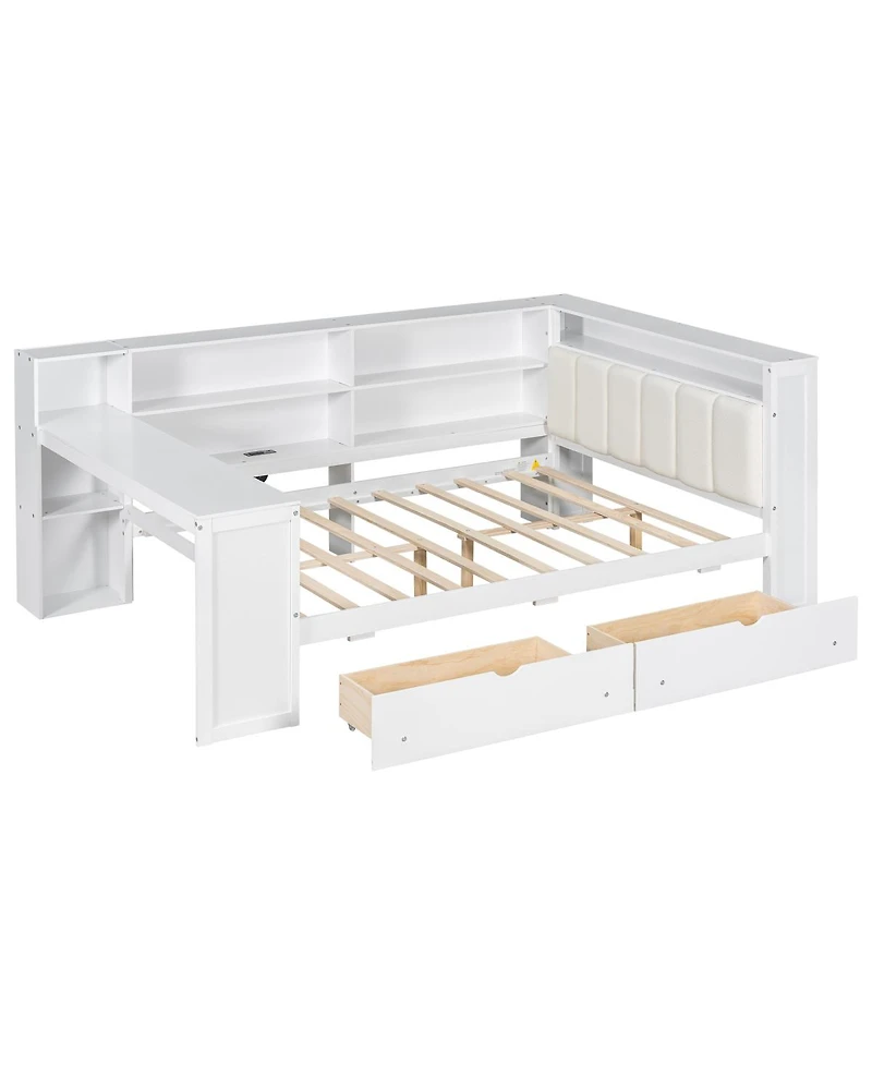 Streamdale Furniture Wood Platform Bed With Storage, Desk, Led, Charging