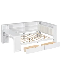 Streamdale Furniture Wood Platform Bed With Storage, Desk, Led, Charging