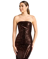 Dress the Population Women's Strapless Ruched Sequin Sheath Gown