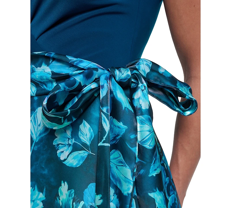 Eliza J Women's Sleeveless Surplice V-Neck Ball Skirt Dress with Sash
