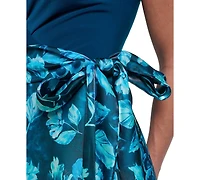 Eliza J Women's Sleeveless Surplice V-Neck Ball Skirt Dress with Sash