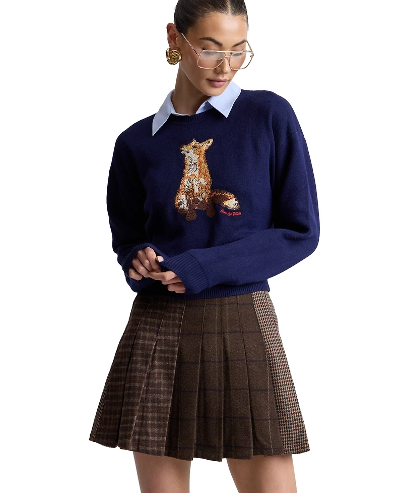 Avec Les Filles Women's Fox-Embroidered Crewneck Sweater