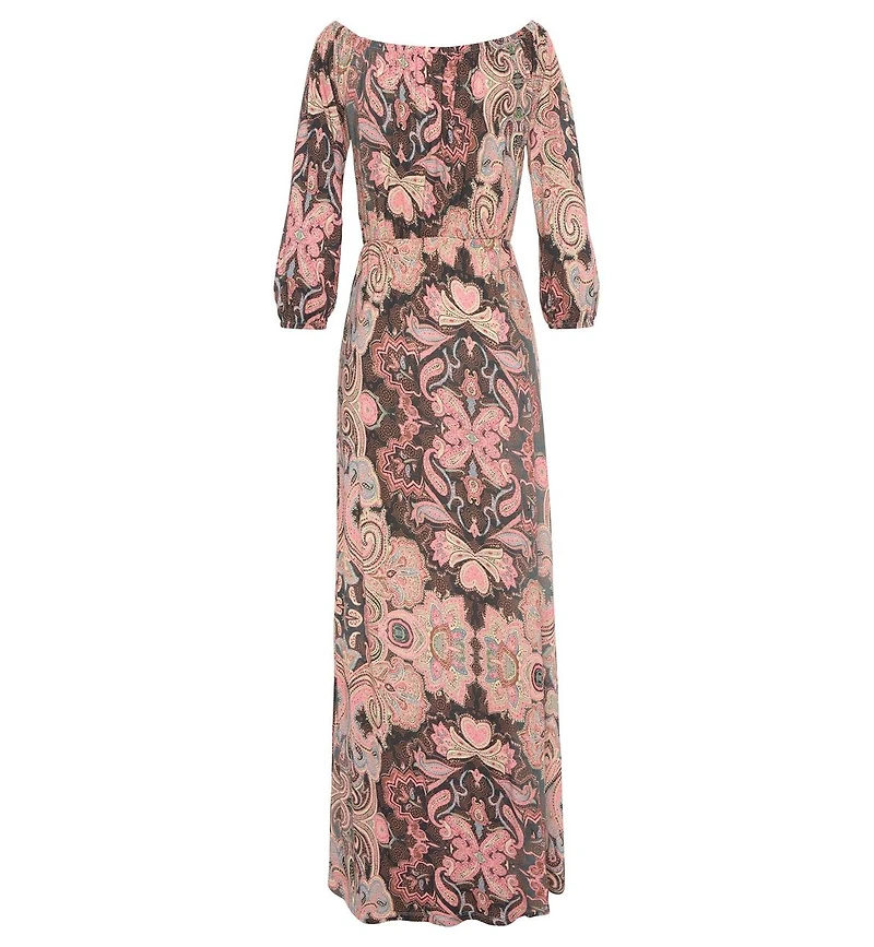 Lascana Women's Viscose Printed Cutout Multiway Elastic-Waist Maxi Dress
