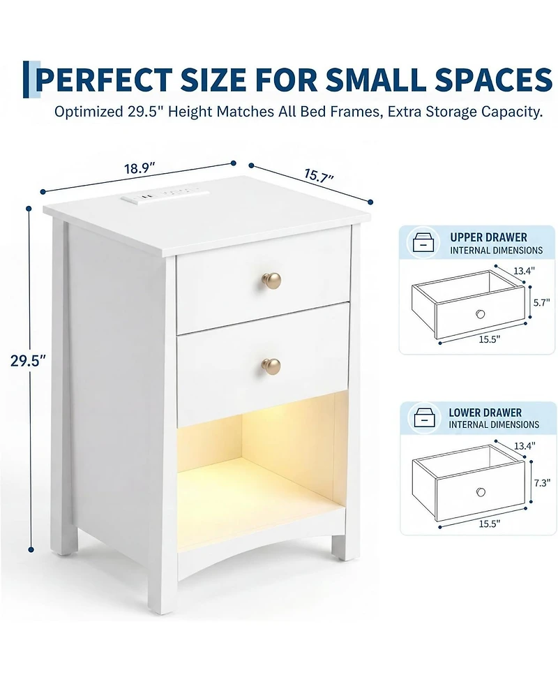 gaomon Set of 2 Mid-Century Nightstands with Charging Station