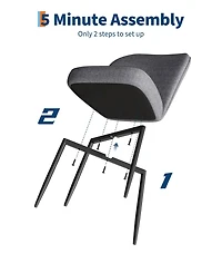 gaomon Set of 2 Grey Linen Dining Chairs with Metal Pegs, Modern Upholstered Side Chairs