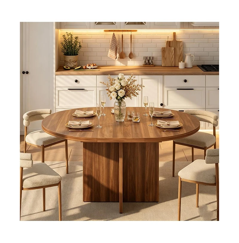 gaomon 43.3''-59'' Extendable Round Dining Table for 4-8,Kitchen Oval Dining Table with Removable Leaves