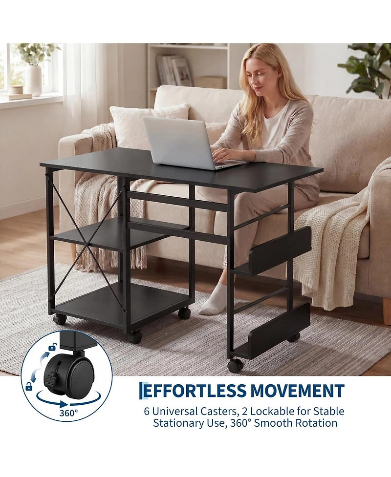 Gaomon 31.5" Rolling Folding Desk with Storage Shelf and Side Organizer