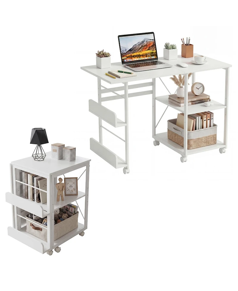 Gaomon 31.5" Rolling Folding Desk with Storage Shelf and Side Organizer, Space-Saving Computer Table
