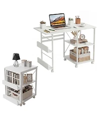 Gaomon 31.5" Rolling Folding Desk with Storage Shelf and Side Organizer, Space-Saving Computer Table