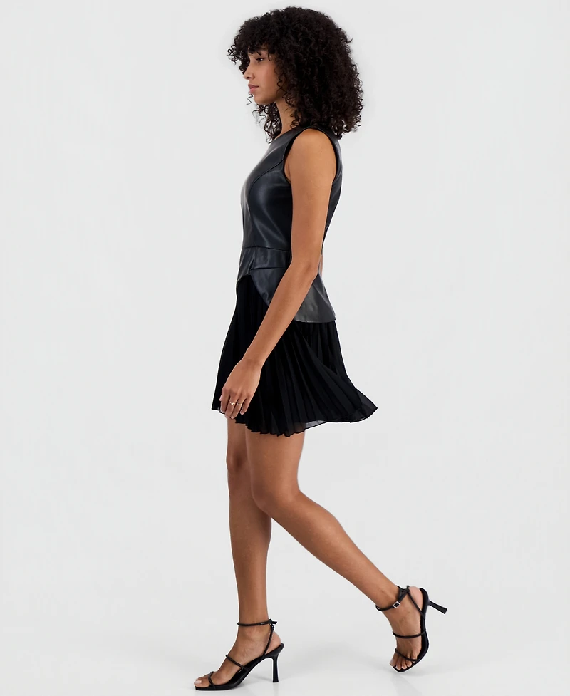 Sam Edelman Women's Mini Pleated Crewneck Dress