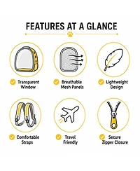 ProMounts Pet Carrier Backpack for Cats & Small Dogs, Airline-Friendly Bubble Carrier with Mesh Ventilation & Safety Leash | Yellow