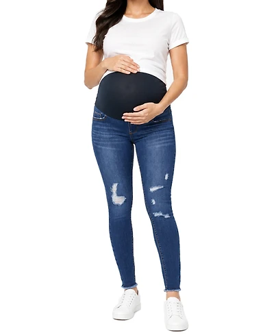 Indigo Poppy Distressed Skinny Jean with Belly Band