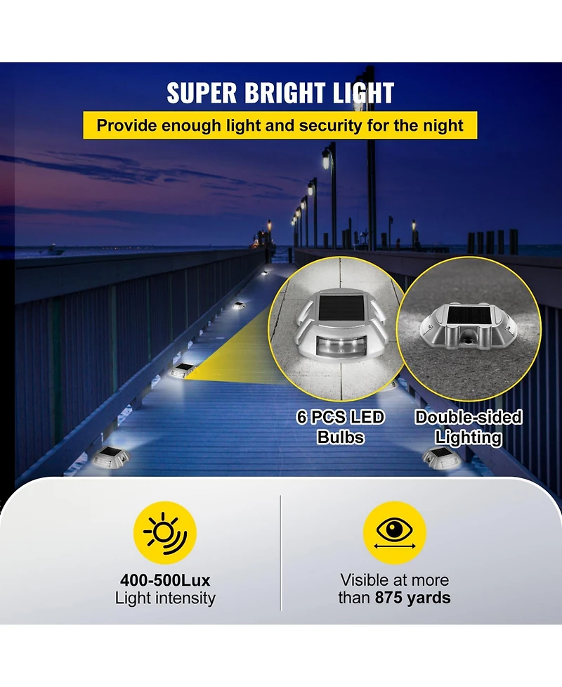 Vevor 24Pcs Waterproof Solar Led Powered Road Step Light Dock Lights W/ Installing Screws