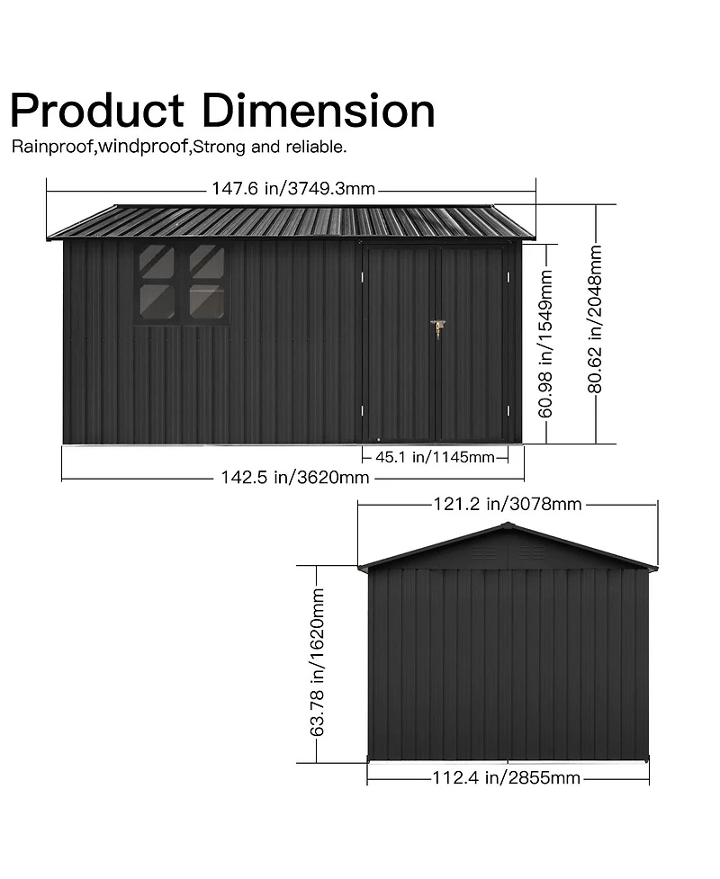 Streamdale Furniture 12x10 Feet Metal Outdoor Storage Shed With Window And Shelves