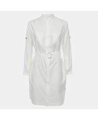 Pre-Owned Burberry Women's Collared Long-Sleeve Belted Shirt Dress