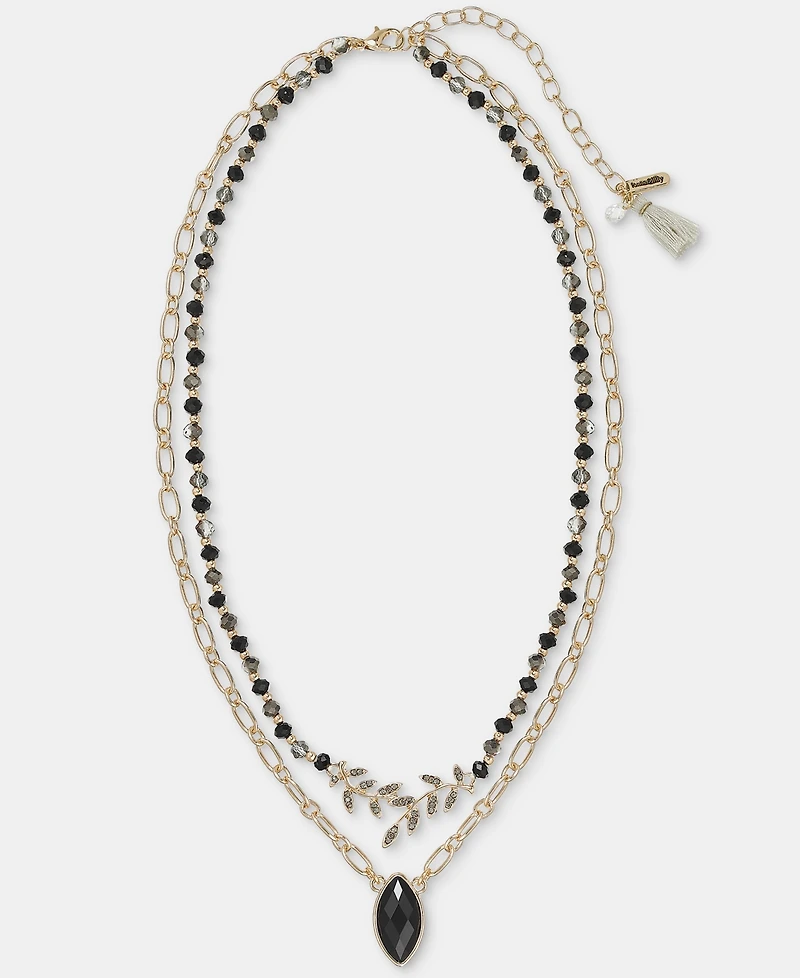 Lonna & Lilly Jet Crystal Two Row Pendant Necklace, 16" + 3" extender