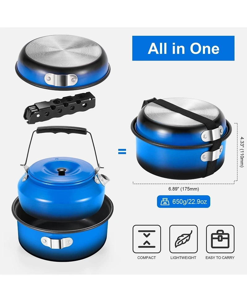 Piscifun 5-piece Camping Cookware Set Nonstick Pot Pan Kettle With Removable Handle For Hiking Picnic