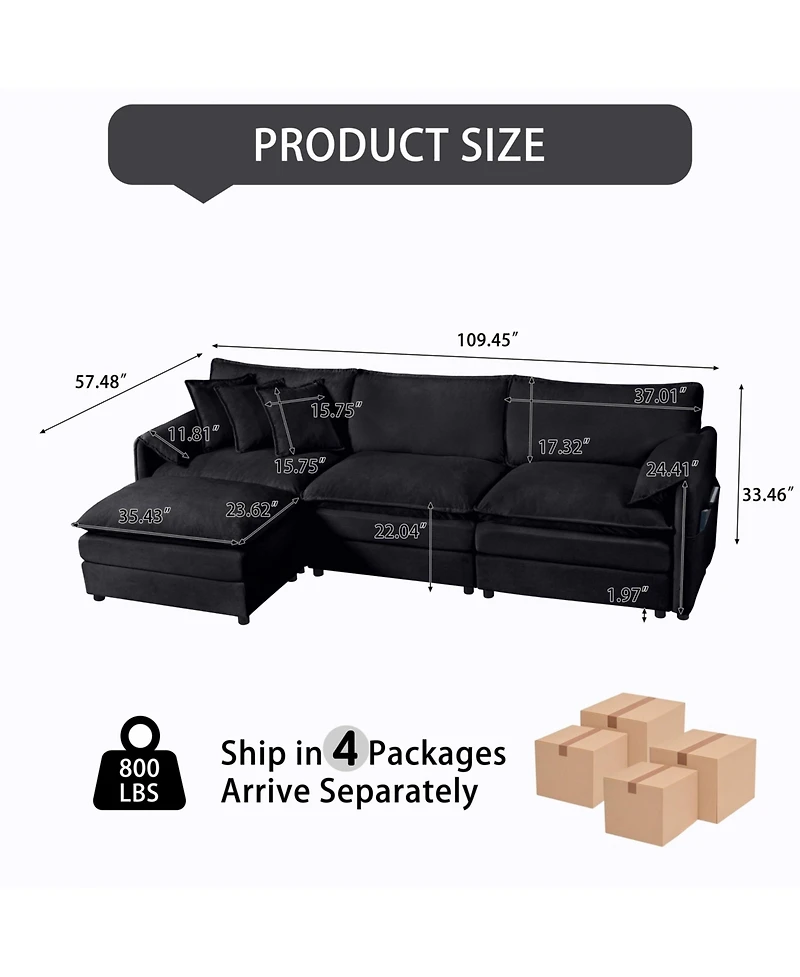 Clihome Modular Sectional Sofa, Oversized Deep Seat L Shaped Couch Set for Living Room, 3-Seater Comfy Cloud Couches,Chenille