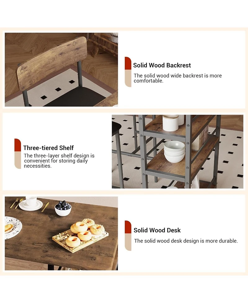 homfan Space Saving 3 Piece Dining Table Set Includes 2 Pu Cushion Chairs, 3 Storage Shelves, Compact Furniture for Kitchen or Breakfast Nook