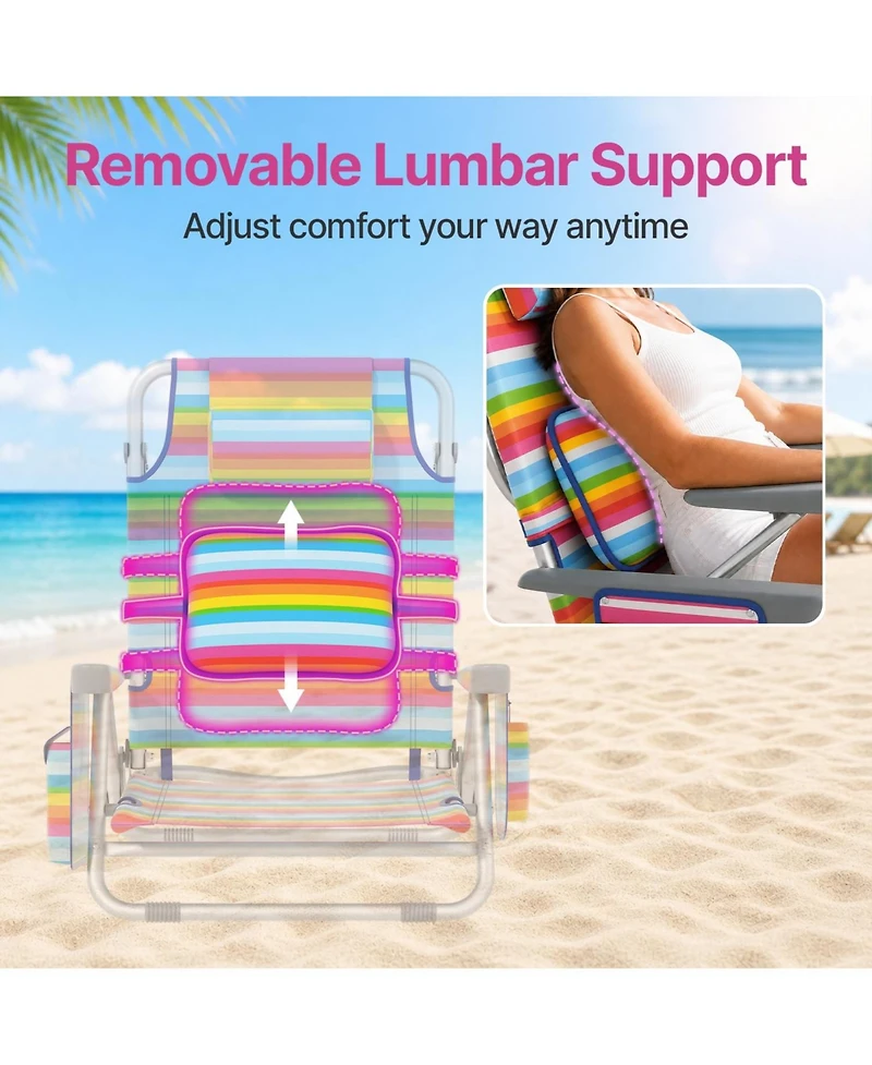Aofar 2 Pack Low Beach Chair Reclining Folding Camping Lay Flat