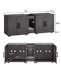 homfan Double Cat Litter Box Enclosure Furniture for 2 Cats, Hidden Wooden Cabinet with Dual Rooms, Barn Doors, Storage and Waterproof Surface