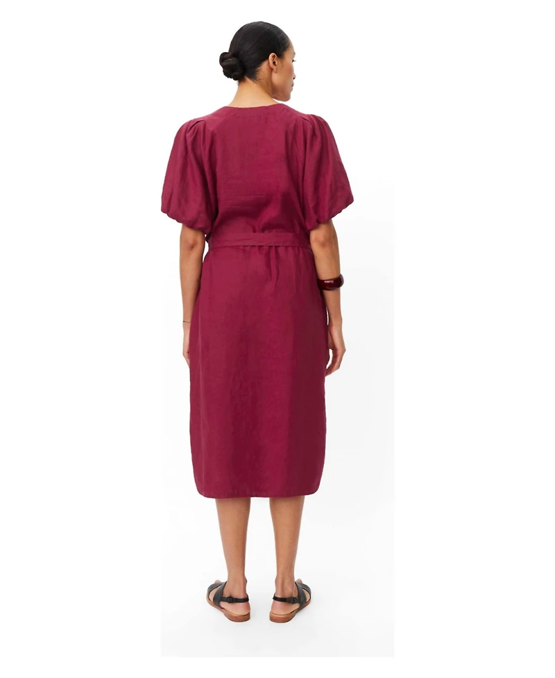Masai Copenhagen Women's Manalirae Linen V-Neck Puff Sleeve Midi Dress