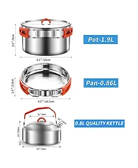 Piscifun 4 Piece 304 Stainless Steel Camping Cookware Set With Frying Pan Pot Kettle And Mesh Bag For Hiking Travel