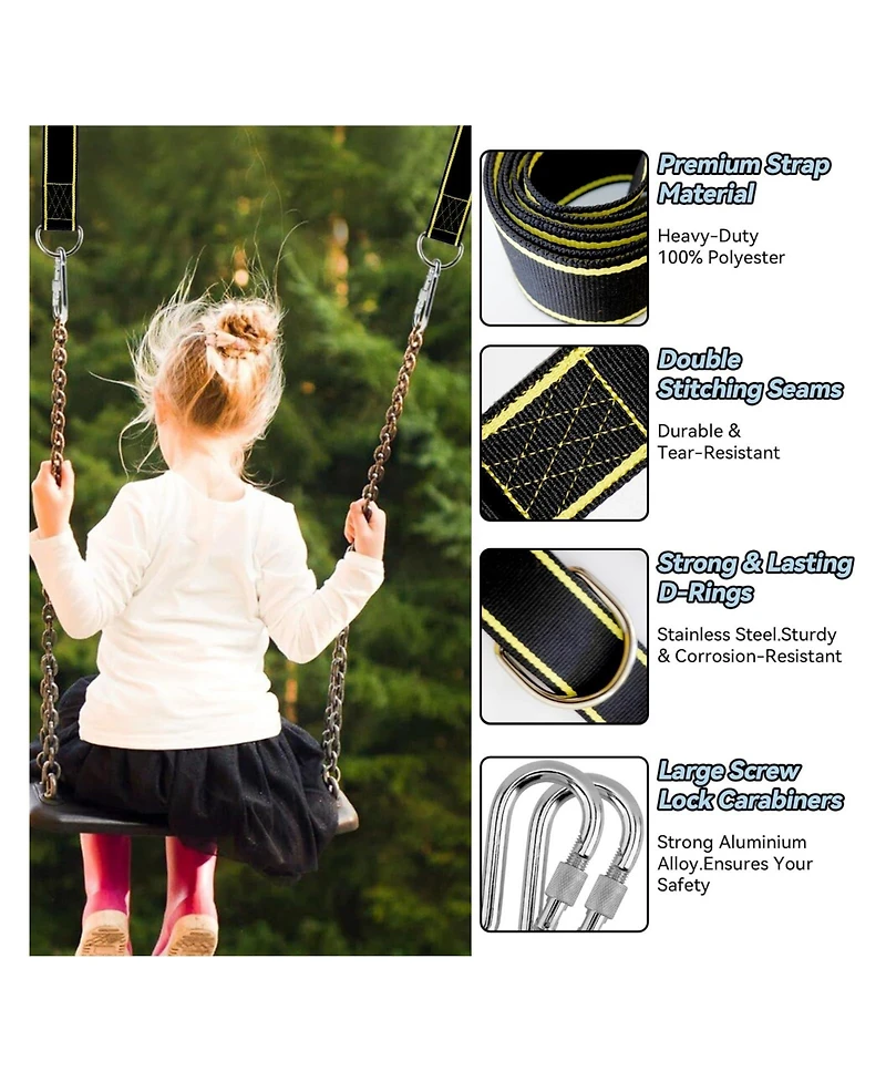 Piscifun 5ft Tree Swing Hanging Kit 5500 Lbs. Capacity Extra Long Straps Screw Lock Carabiners