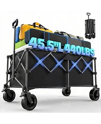 Gnuadz 45.5" Collapsible Wagon Heavy Duty Foldable Adjustable Handle Camping Groceries