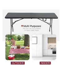Aofar 6 Feet Folding Table Portable Plastic Steel Frame Lock Carry Handle Black