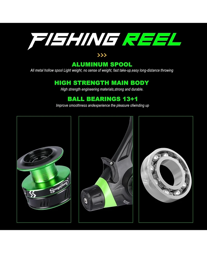 Aofar 11feet 3-Pieces Surf Fishing Rod Reel Combo Spinning With 5000 Size Reel