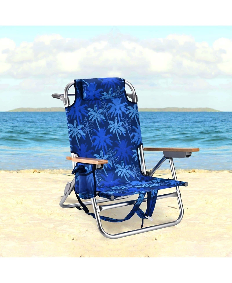 Aofar 2 Pack 10in Packpack Beach Chairs Wood Blue Leaves Camping outdoor