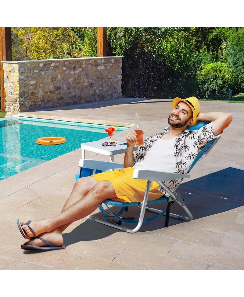 Aofar Beach Chair 5-Level Adjustable With Cooler Storage Bags