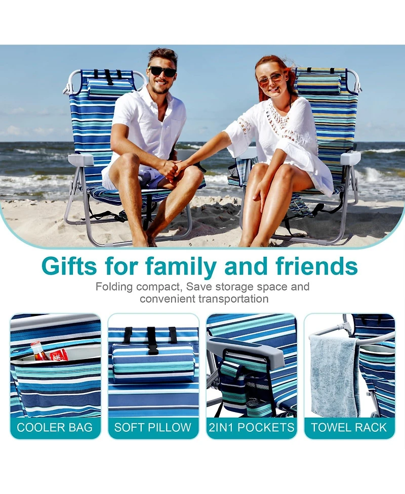 Aofar 2pack Beach Chairs Heavy Duty Lay Flat Folding Cooler Pouch