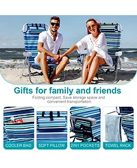 Aofar 2pack Beach Chairs Heavy Duty Lay Flat Folding Cooler Pouch