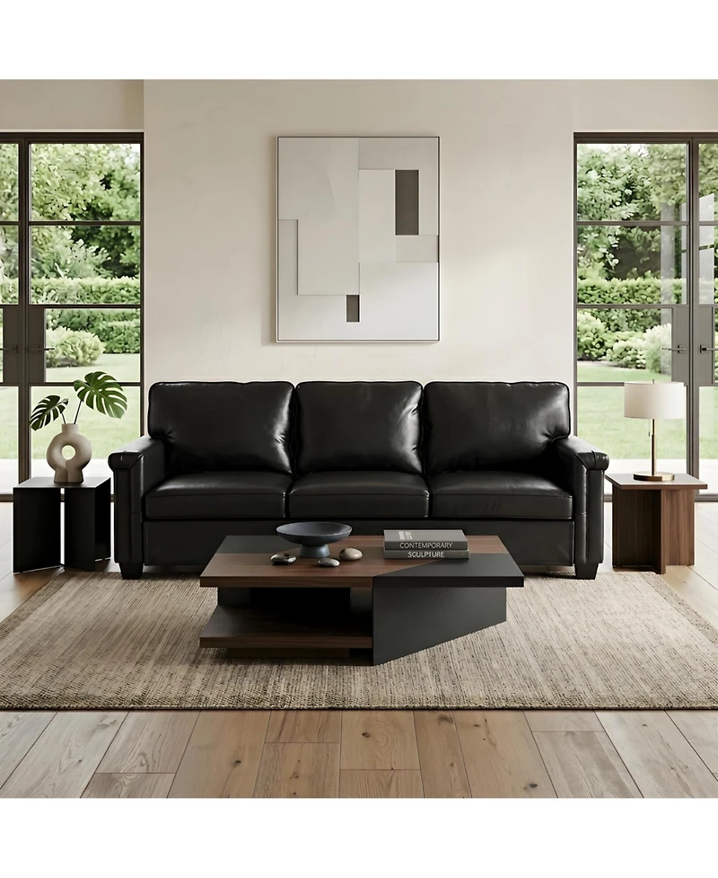 homfan 87.8 inch 3 Seater, Modern Faux Leather with 22 Deep Seat, Wide Square Arms, Firm Cushions, Heavy Duty Frame, Easy to Clean for Apartment