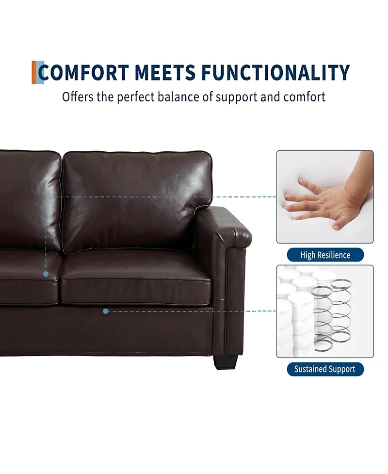 homfan 87.8 inch 3 Seater, Modern Faux Leather with 22 Deep Seat, Wide Square Arms, Firm Cushions, Heavy Duty Frame, Easy to Clean for Apartment