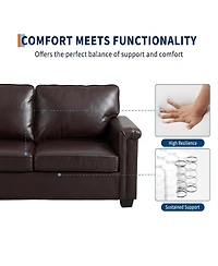 homfan 87.8 inch 3 Seater, Modern Faux Leather with 22 Deep Seat, Wide Square Arms, Firm Cushions, Heavy Duty Frame, Easy to Clean for Apartment